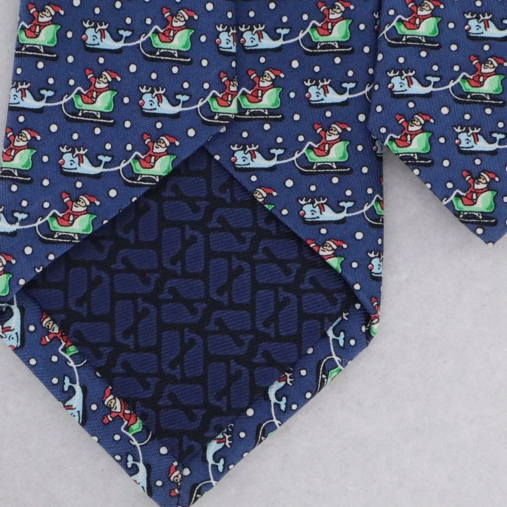 Vineyard Vines Santa Whale Sleigh Blue Silk Christmas Tie Kids Holiday Necktie